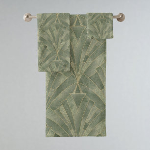 Conjunto De Toalhas Emerald Green e Dourado padrão de arte deco