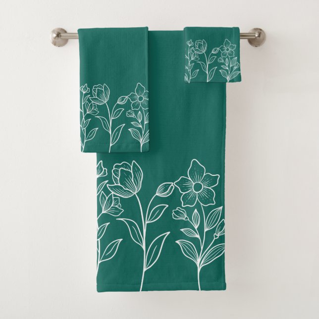 Conjunto De Toalhas Emerald Green Floral Padrão Moderno Único (Insitu)