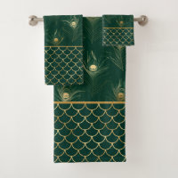 EMERALD MERMAID PEACOCK FEATHER BATHROOM TOWEL