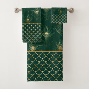 CONJUNTO DE TOALHAS EMERALD MERMAID PEACOCK FEATHER BATHROOM TOWEL