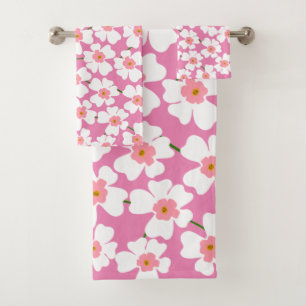 Conjunto De Toalhas Energia de Flores Branca e Rosa Fantástico