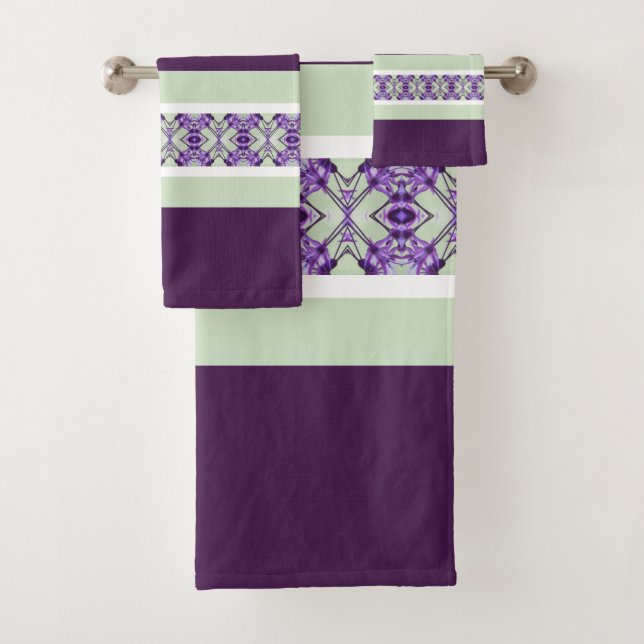 Conjunto De Toalhas Ênfase Verde Roxo e Faixa Branca (Insitu)