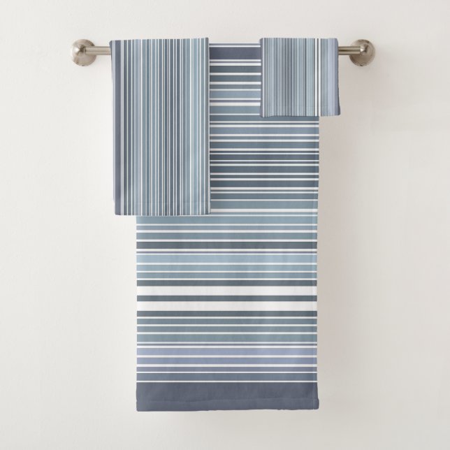 Conjunto De Toalhas Enfumaçado Blue Lavanda Stripes (Insitu)