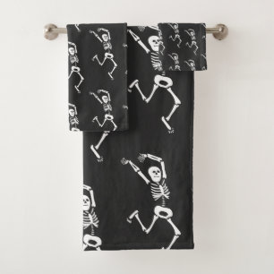 Conjunto De Toalhas Engraçado esqueleto preto e branco