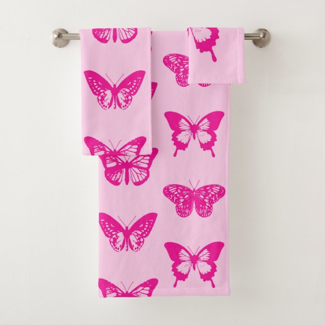 Conjunto De Toalhas Esboço de borboleta, rosa claro e fúcsia (Insitu)