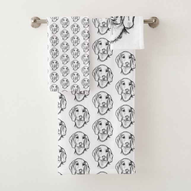 Conjunto De Toalhas esboço desenhado pela mão preto, cachorrinho branc (Insitu)