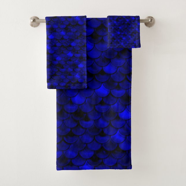 Conjunto De Toalhas Escalas de Sereia Azul Escuro (Insitu)