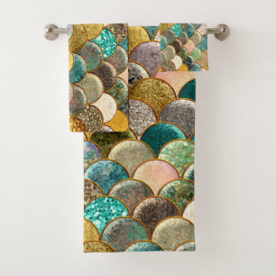 Conjunto De Toalhas Escalas de Sereia Multi Cor Brilho Glam Moderno