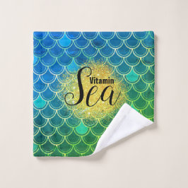 Conjunto De Toalhas Escamas de sereia azul verde ombre de vitamina mar