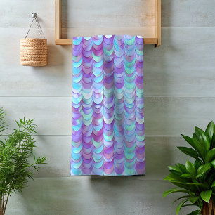 Conjunto De Toalhas Escamas de sereia brilhantes iridescentes roxas