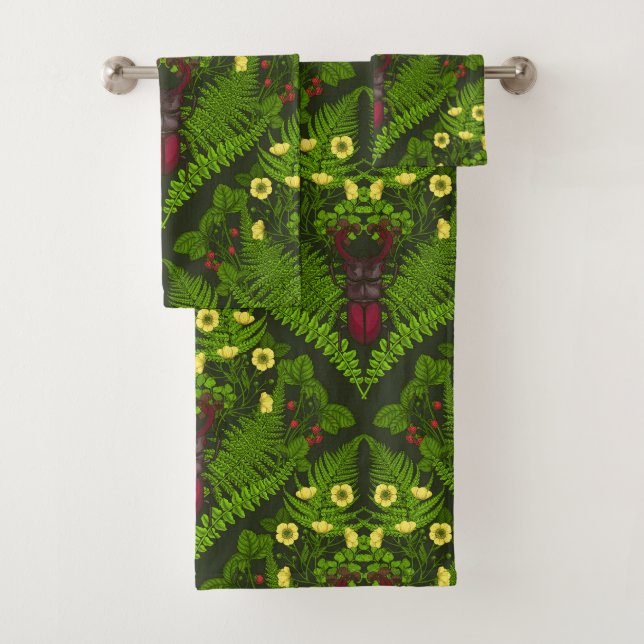 Conjunto De Toalhas Escaravelho e samambaias, folhas verdes (Insitu)