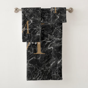 Conjunto De Toalhas Escrita Menina Dourada de Mármore preto Elegante