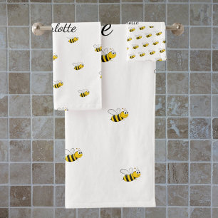 Conjunto De Toalhas Escrito com nome de monograma branco de abelha bra