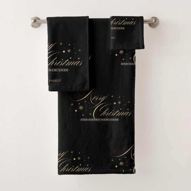 Conjunto De Toalhas Escuro de Natal Dourado Elegante Preto (Insitu)