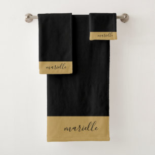 Conjunto De Toalhas Escuro Dourado Monograma Elegante