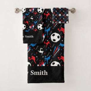 Conjunto De Toalhas Esferas de futebol Vermelho Branco Azul Gráfico Ge