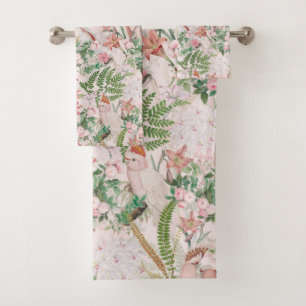 Conjunto De Toalhas Esmagamento do padrão da selva de Cockatoo Vintage