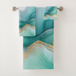 Conjunto De Toalhas Esmeralda e mármore Dourado