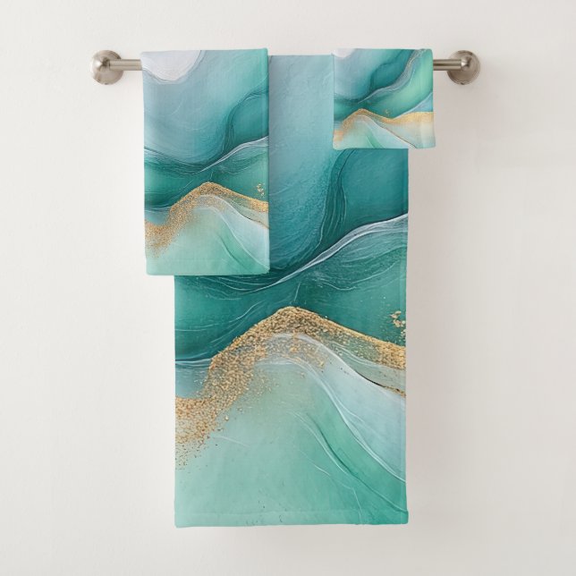 Conjunto De Toalhas Esmeralda e mármore Dourado (Insitu)