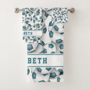 Conjunto De Toalhas Espetáculo das bolas de futebol branco de teal, pe
