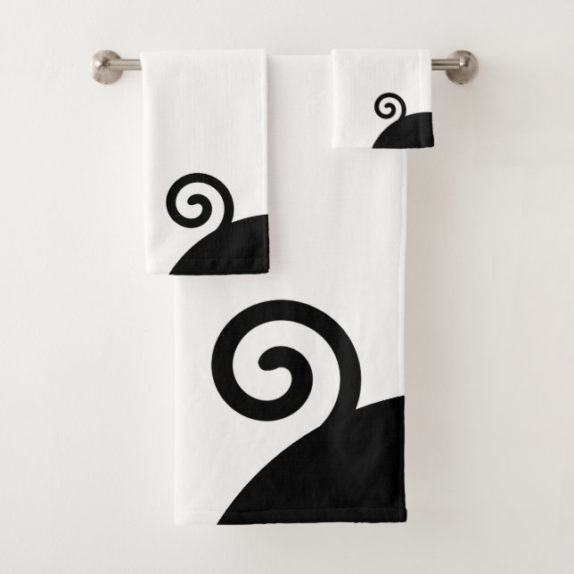 Conjunto De Toalhas Espiral Abstrata Moderna em Preto e Branco (Insitu)