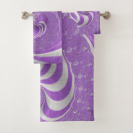 Conjunto De Toalhas Espiral Fractal Branco Violeta Psicodélico
