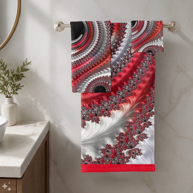 Conjunto De Toalhas Espiral Fractal Gradiente Vermelho e Preto Abstrat (Criador carregado)