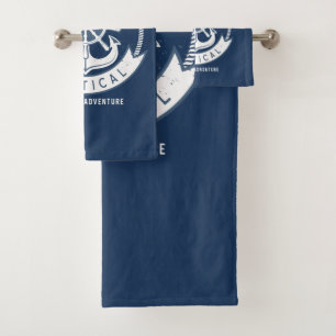 Conjunto De Toalhas Espírito Náutico Âncora, Roda, Azul Marinho