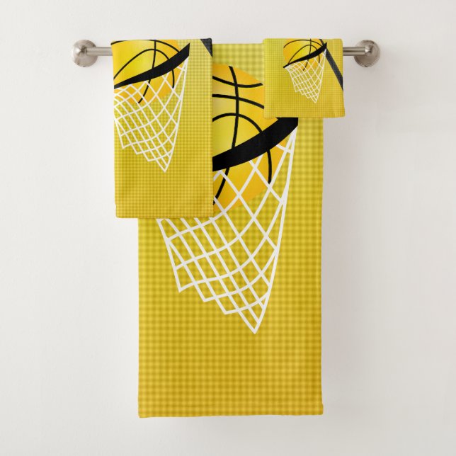 Conjunto De Toalhas Esporte 🏀 Basquete - Amarelo | DIGITAR Texto (Insitu)