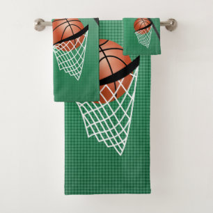 Conjunto De Toalhas Esporte 🏀 Basquete num Fundo Verde