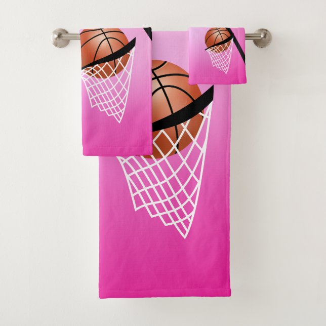 Conjunto De Toalhas Esporte 🏀 Basquete - Rosa / Personalizar (Insitu)