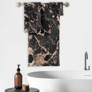 Conjunto De Toalhas Espuma Rosa de Mármore Preta