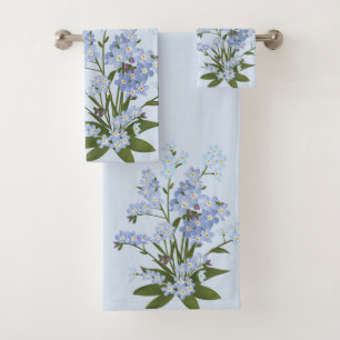 Conjunto De Toalhas Esqueça-me, não e Folhagem em Fundo Azul