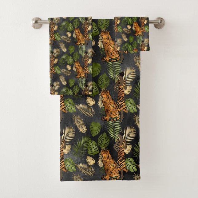 Conjunto De Toalhas Esquerda de Tigre Dourado Verde de Cobre Elegante (Insitu)