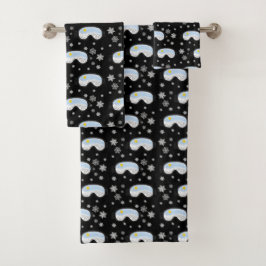 Conjunto De Toalhas Esqui Óculos Montanha Ver Flocos de Neve Preto