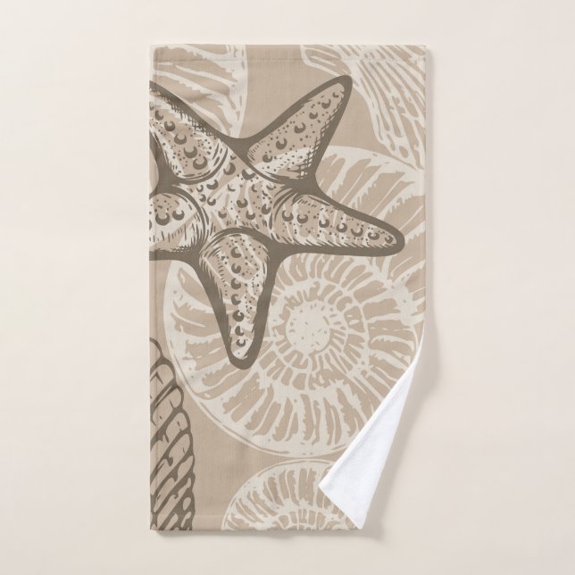 Conjunto De Toalhas Estaleiro-marinho costeiro e conchas no bege (Toalha de mão)