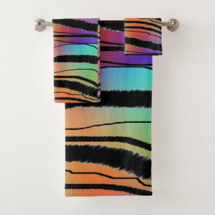 Conjunto De Toalhas Estampa Animal Zebra Arco-Íris Exótico Poli Cotone