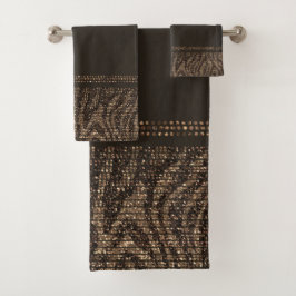 Conjunto De Toalhas Estampa de Animal Selvagem Zebra Marrom e Dourada