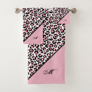 Conjunto De Toalhas Estampa de leopardo em rosa, branco e preto com mo