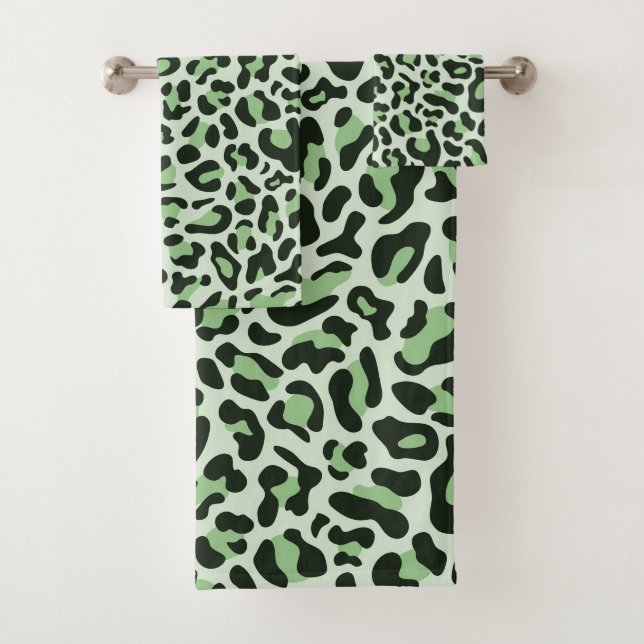 Conjunto De Toalhas Estampa de leopardo verde menta, moda chic (Insitu)