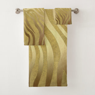 Conjunto De Toalhas Estampa de Zebra em Bronze Dourado Safari Glam da 