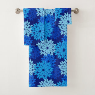 Conjunto De Toalhas Estampa Floral de Quimono Moderna, Azul Pastel e Í
