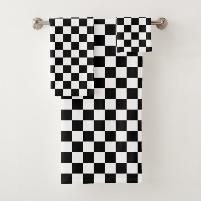 Conjunto De Toalhas Estampa Xadrez Preto e Branco (Insitu)