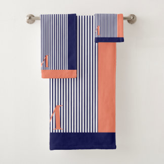 Conjunto De Toalhas Estética Náutica Personalizada em Azul Marinho e S