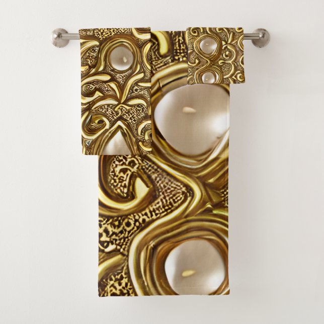 Conjunto De Toalhas Estilo Barroco Padrão Dourado Queimado (Insitu)