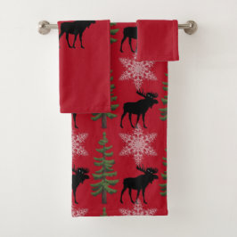 Conjunto De Toalhas Estilo de Cabina Moose Pine Tree Floco de Neve Nat