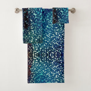 Conjunto De Toalhas Estilo de mosaico azul neon sobre vidro martelado