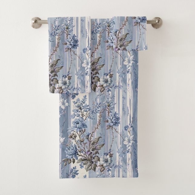 Conjunto De Toalhas Estilo Francês Antigo Azul e Cinza (Insitu)