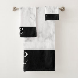 Conjunto De Toalhas Estilo Marble Estilo Preto Monograma Branco Monogr