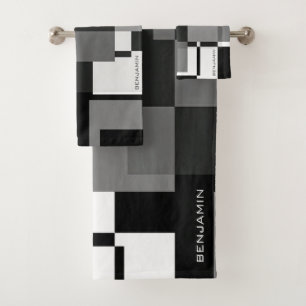 Conjunto De Toalhas Estilo Mondrian Abstrato Padrão moderno preto bran